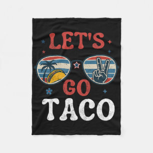 Let's Go Taco Retro Peace Sungles Summer Vibes Fleece Blanket