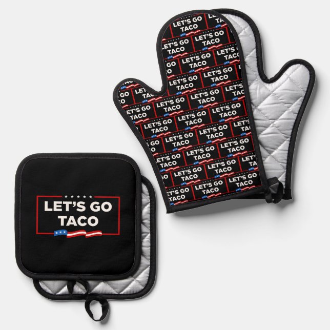 Let's Go Taco Trump Always Chickens Out Funny Oven Mitt & Pot Holder Set (Front/Back)