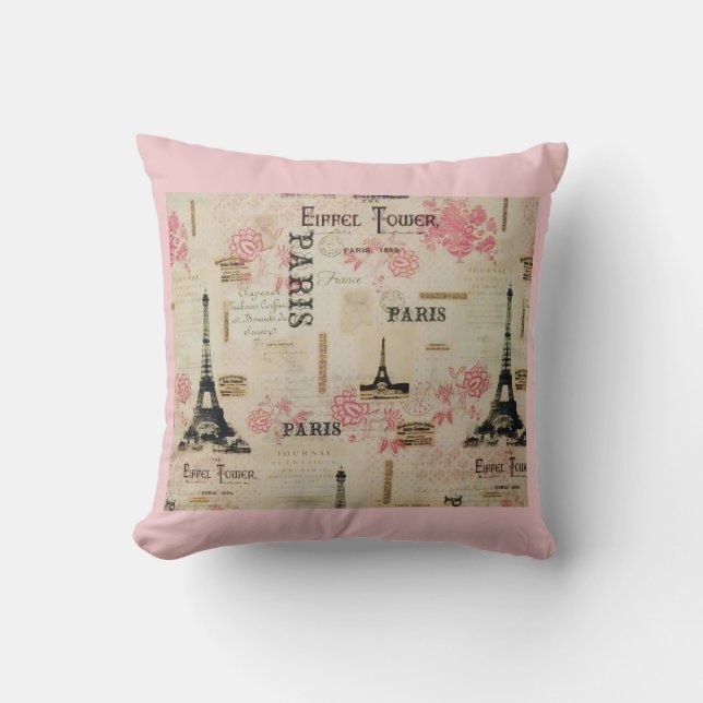 "Let's Go To Paris" Throw Pillow 16" x 16" (Front)
