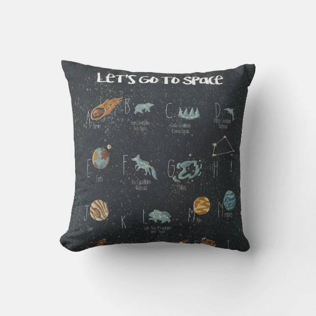 Let's Go To Space Alphabet Poster Throw Pillow (Front)