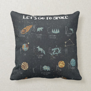 Let's Go To Space Alphabet Poster Throw Pillow