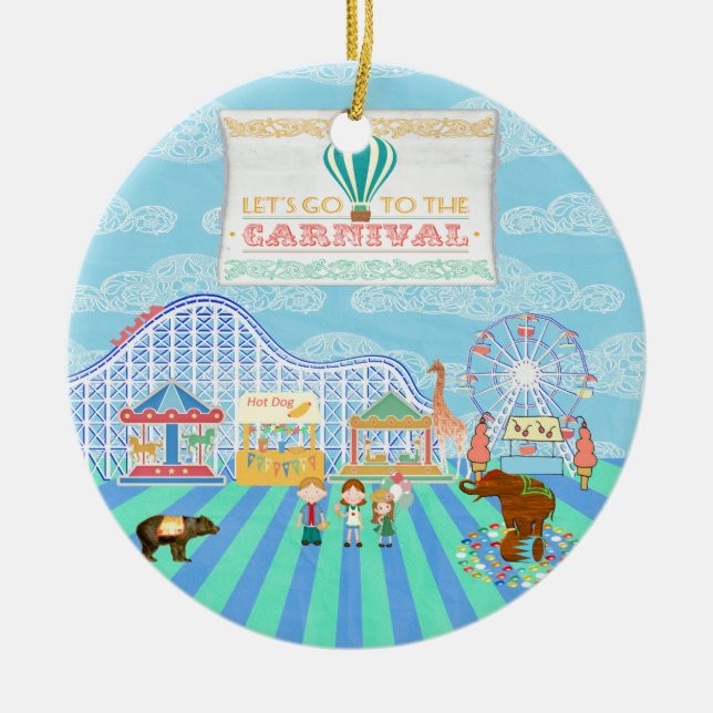 Lets Go to the Carnival, Roller Coaster, Ferris Wh Ceramic Ornament (Front)
