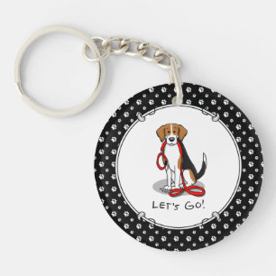 Let's Go! (walk) Beagle Dog (tri colour 3) Cute Keychain