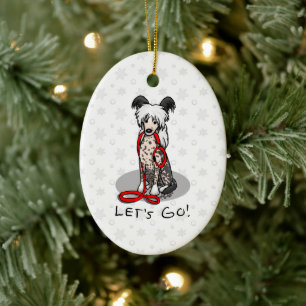 Let's Go! Walk Chinese Crested Dog (hl blk wh 1) Ceramic Ornament