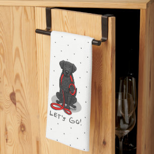 Let's Go! Walk Curly-Coated Retriever Dog (black) Kitchen Towel