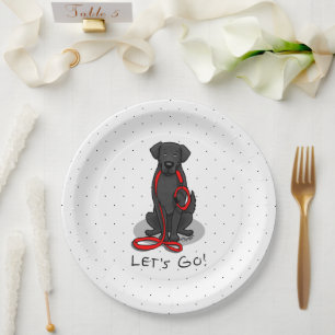 Let's Go! Walk Flat-Coated Retriever Dog (black) Paper Plate