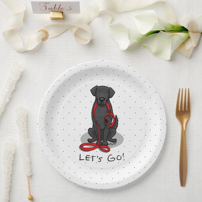 Let's Go! Walk Flat-Coated Retriever Dog (black) Paper Plate (Wedding)