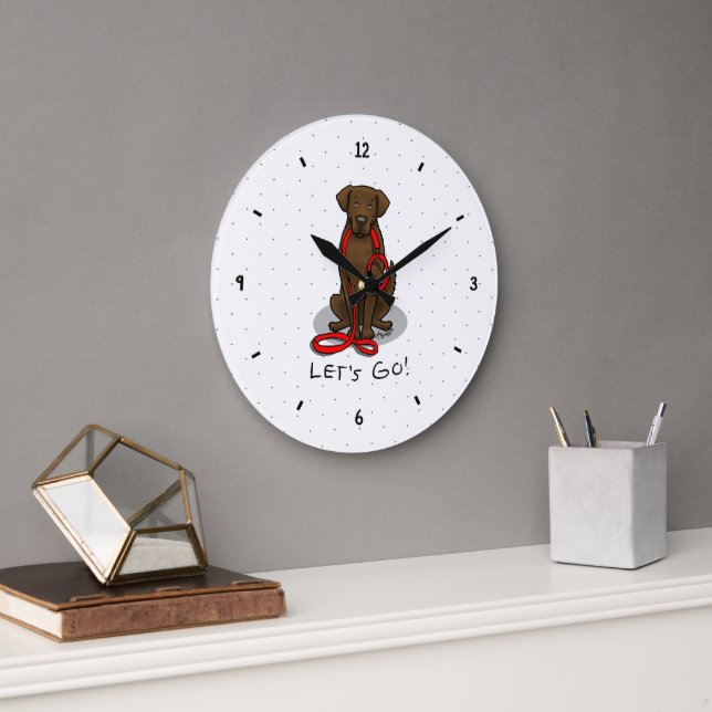 Let's Go! Walk Flat-Coated Retriever Dog (liver) Large Clock (Office)
