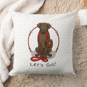 Let's Go! Walk Flat-Coated Retriever Dog (liver) Throw Pillow