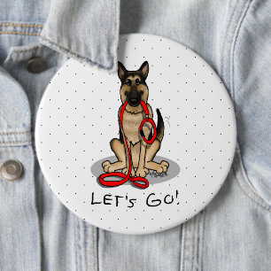 Let's Go! Walk German Shepherd Dog (black tan) 6 Inch Round Button