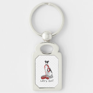 Let's Go! (walk) Greyhound Dog (black white) Funny Keychain