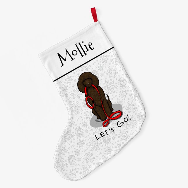 Let's Go! Walk Irish Water Spaniel Dog (liver 1) Large Christmas Stocking (Back (Hanging))