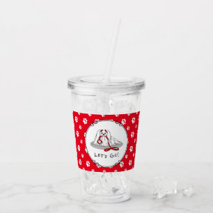 Let's Go! (walk) Maltese Dog with Red Leash Cute F Acrylic Tumbler