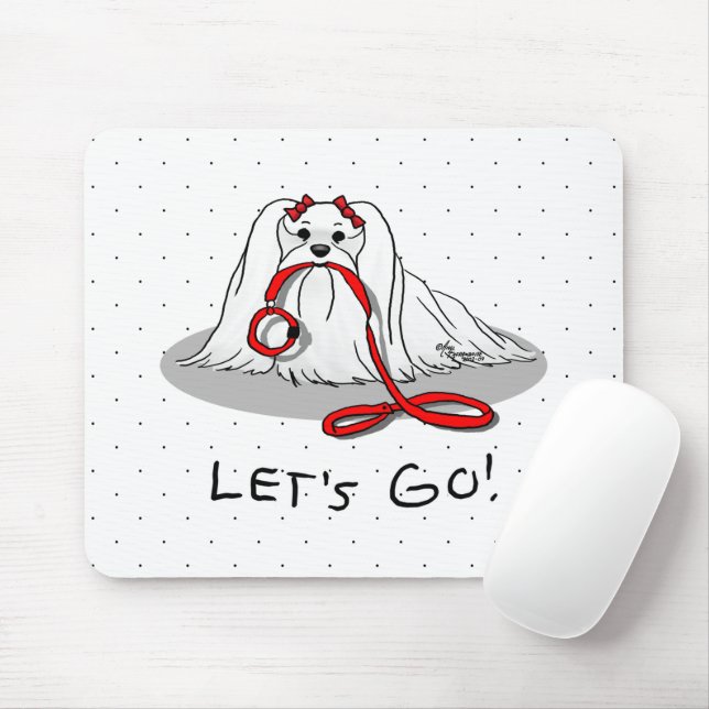 Let's Go! (walk) Maltese Dog with Red Leash Cute F Mouse Pad (With Mouse)