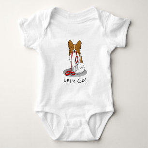 Let's Go! (walk) Papillon (white & red) Dog Cute Baby Bodysuit