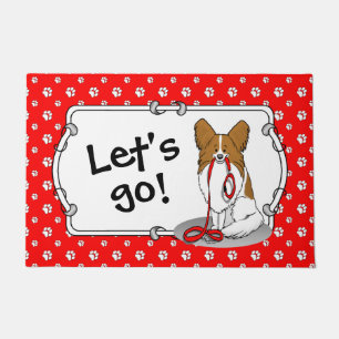 Let's Go! (walk) Papillon (white & red) Dog Cute Doormat