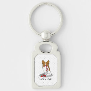 Let's Go! (walk) Papillon (white & red) Dog Cute Keychain
