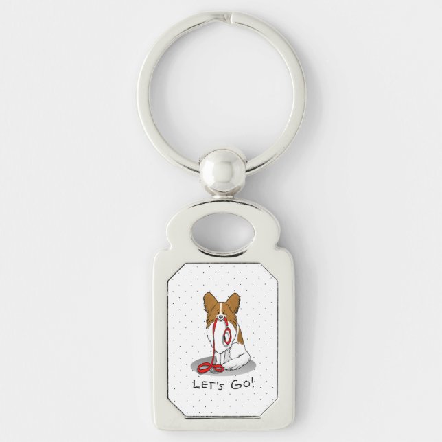 Let's Go! (walk) Papillon (white & red) Dog Cute Keychain (Front)
