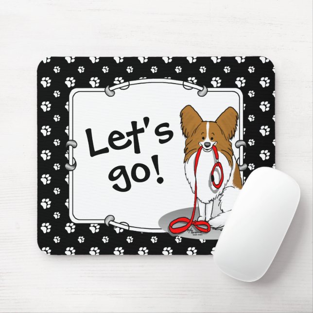 Let's Go! (walk) Papillon (white & red) Dog Cute Mouse Pad (With Mouse)