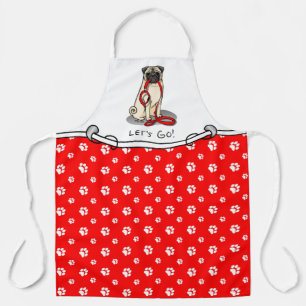 Let's Go! (walk) Pug Dog (light fawn) Leash Cute Apron