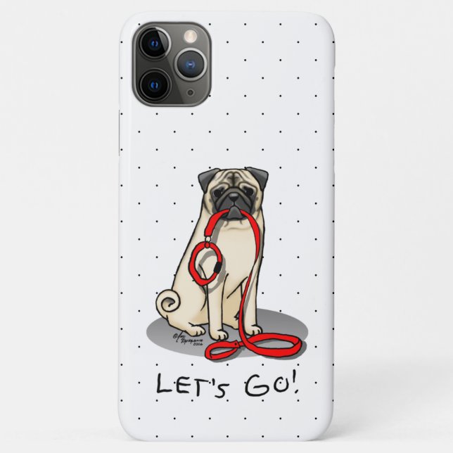 Let's Go! (walk) Pug Dog (light fawn) Leash Cute Case-Mate iPhone Case (Back)