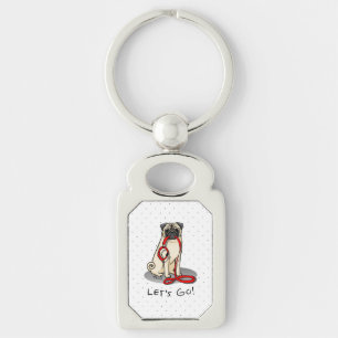 Let's Go! (walk) Pug Dog (light fawn) Leash Cute Keychain