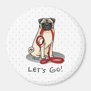 Let's Go! (walk) Pug Dog (light fawn) Leash Cute Magnet