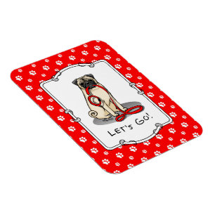 Let's Go! (walk) Pug Dog (light fawn) Leash Cute Magnet