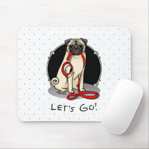 Let's Go! (walk) Pug Dog (light fawn) Leash Cute Mouse Pad