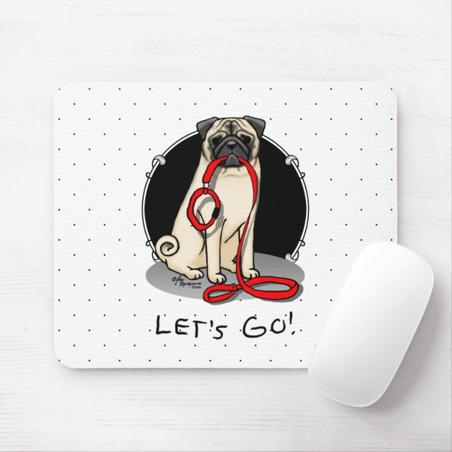Let's Go! (walk) Pug Dog (light fawn) Leash Cute Mouse Pad (With Mouse)