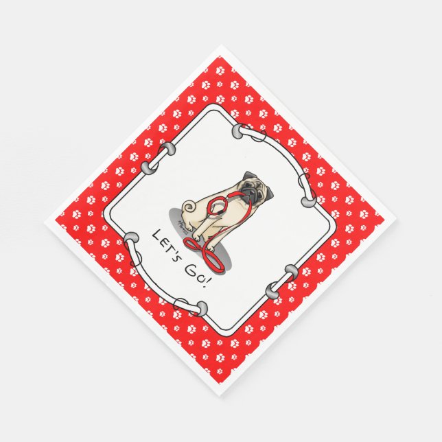 Let's Go! (walk) Pug Dog (light fawn) Leash Cute Napkin (Corner)