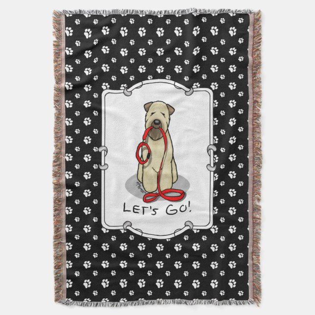 Let's Go! Walk Wheaten Terrier Dog (wheaten 1b2) Throw Blanket (Front Vertical)