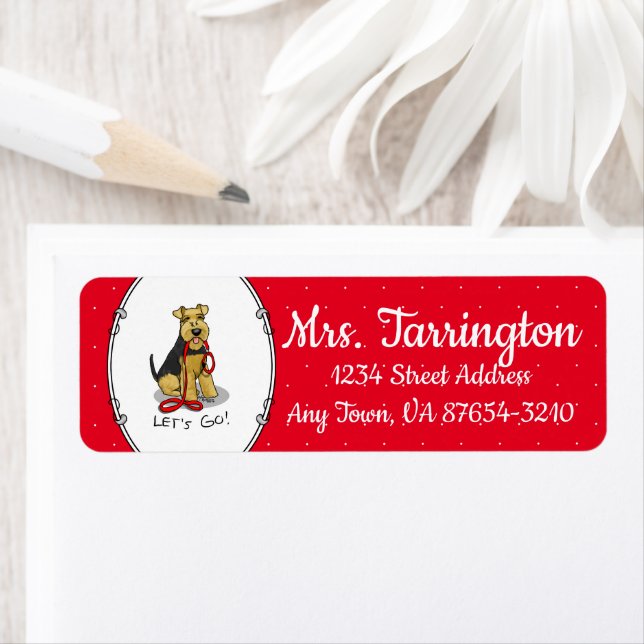 Let's Go! Welsh Terrier Dog with red leash Funny (Insitu)