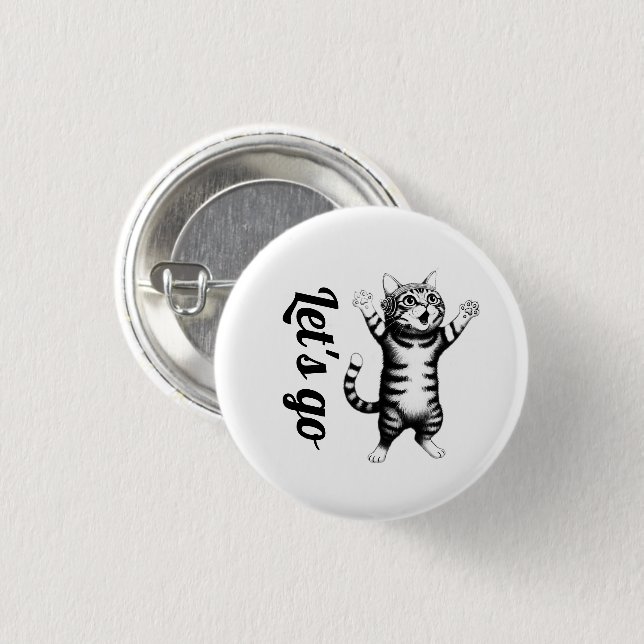 Let's Go Whimsical Striped Tabby Cat White Pin (Front & Back)