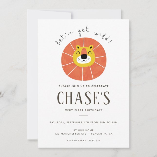 Let's Go Wild Jungle Birthday Lion Safari Invitation (Front)