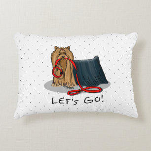 Let's Go! Yorkshire Terrier (Yorkie) Dog w Leash Accent Pillow