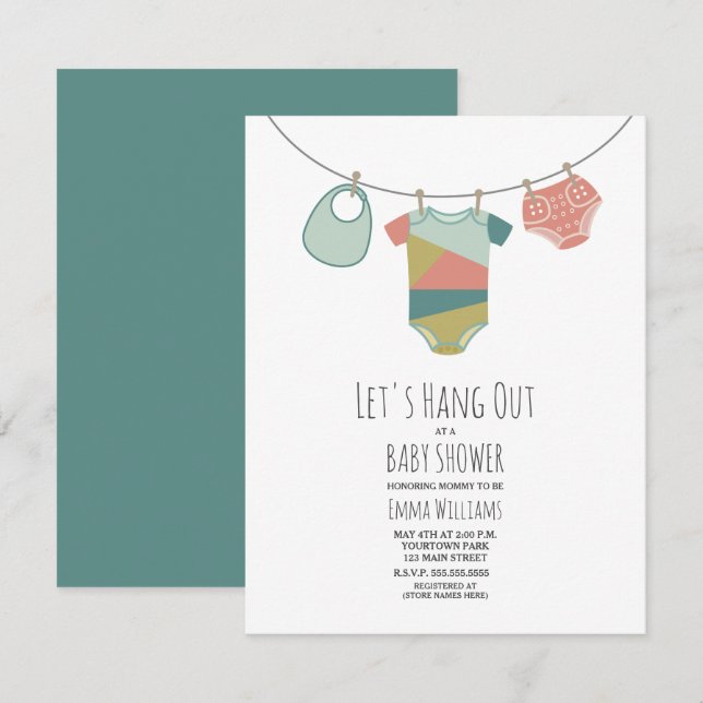 Let's Hang Out Baby Clothes Baby Shower Invitation (Front/Back)