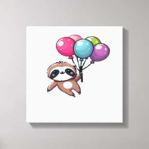 Let's Hang Out It's My Birthday Balloon Sloth , Cu Canvas Print