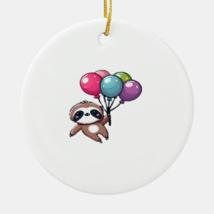 Let's Hang Out It's My Birthday Balloon Sloth , Cu Ceramic Ornament