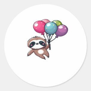 Let's Hang Out It's My Birthday Balloon Sloth , Cu Classic Round Sticker