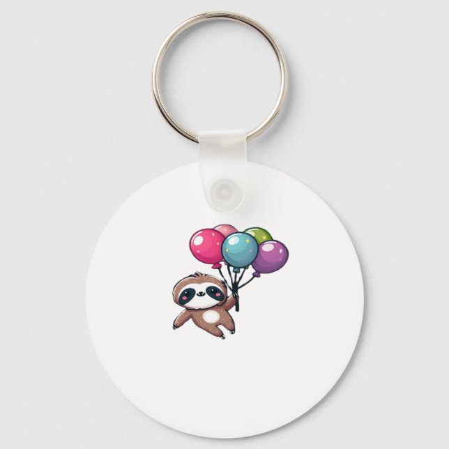 Let's Hang Out It's My Birthday Balloon Sloth , Cu Keychain (Front)