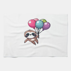 Let's Hang Out It's My Birthday Balloon Sloth , Cu Kitchen Towel