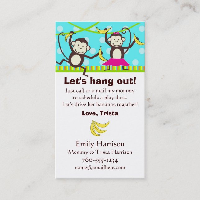 Let's Hang Out, Monkey Play Date Cards (Front)