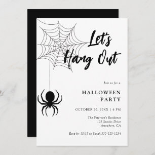 Let's Hang Out Script Spider Web Halloween Party Invitation