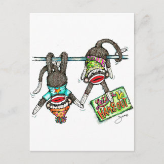 Let's Hang Out - Sock Monkeys Postcard