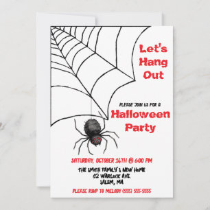 Let's Hang Out, Spider, Spiderweb Halloween Party Invitation