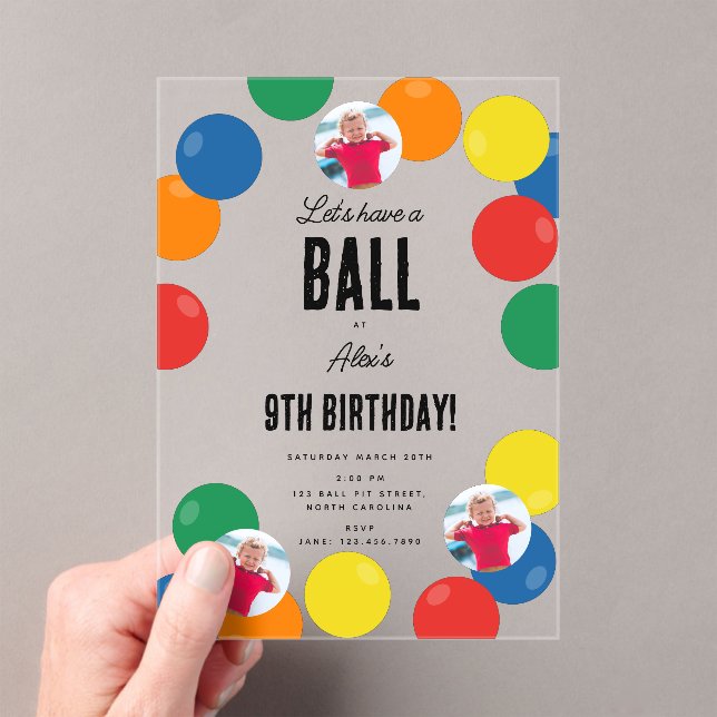 Let's Have a Ball  Kids Birthday Party Theme Acrylic Invitations (Insitu (Handheld))