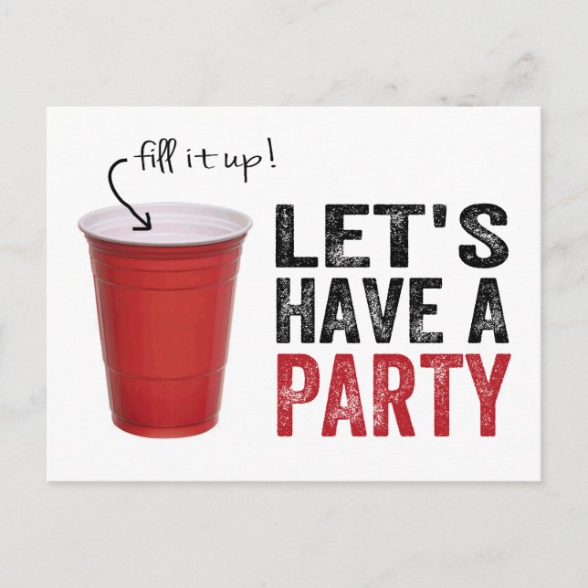 Let's Have a Party! Funny Red Cup Invitation Postcard (Front)