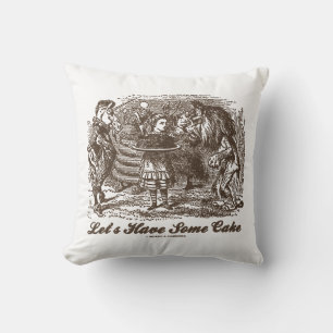 Let's Have Some Cake Alice Unicorn Lion Wonderland Throw Pillow