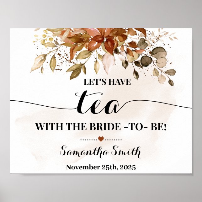 Lets have Tea with Bride Fall Autumn Bridal Shower Poster (Front)